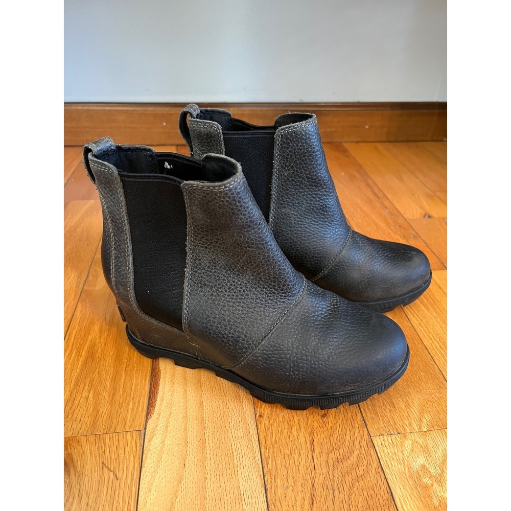 Sorel Joan Of Arctic Boots Gray Chelsea Wedge Waterproof Leather Womens Size 7.5